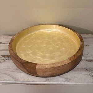 Elegant Yellow Deco Round Mango Wood Tray / Bowl